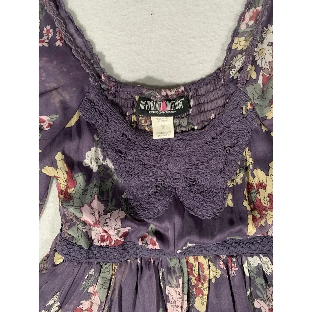 THE PYRAMID COLLECTION Purple Floral Layered tiered Ruffle ‎ Dress XS